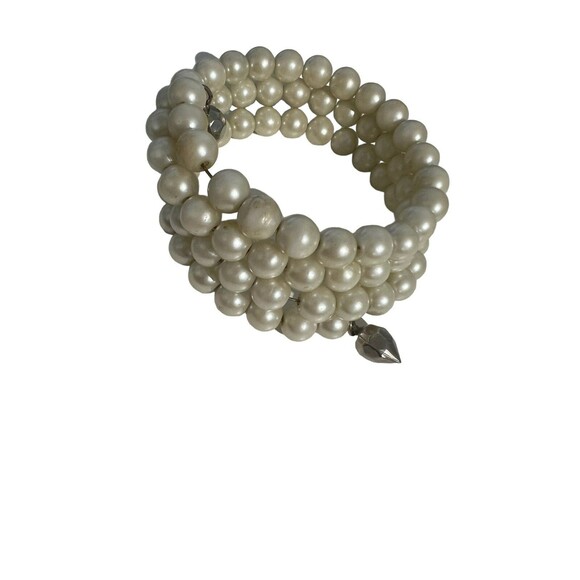 Faux Pearl Coil Dainty Pull On Classic Boho Memory Cuff Beaded Romantic - Picture 7 of 8